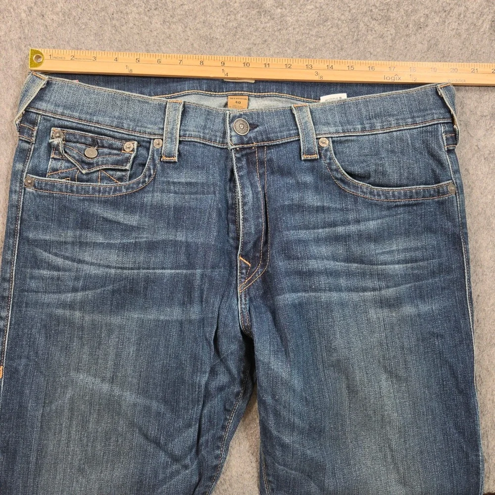 True Religion Ricky Relaxed Straight Jeans Mens 40 Blue Wash Made in USA
